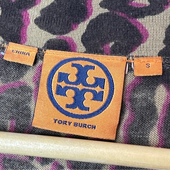 TORY BURCH Lightweight Merino Wool Leopard Print Button-Up Cardigan, Small - Picture 10 of 11